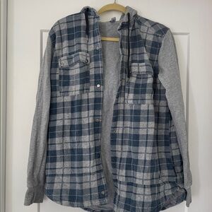 Blue and Gray Plaid Hooded Shirt Armada